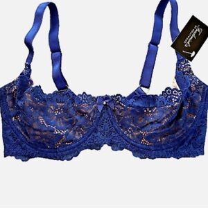 NWT Frederick's of Hollywood Women 34 DDBra Blue Demi Lace Sandie Underwire Sexy